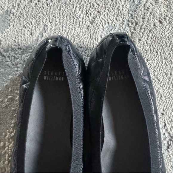 Stuart Weitzman Cap Toe black Ballet Flats leather Quilted Stretch 9.5 - Picture 13 of 14